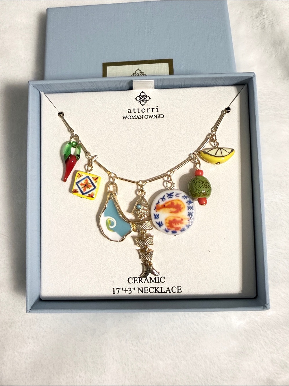Atterri Multicolor Ceramic Charm Necklace with Gold-Tone Chain